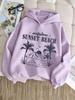 Latest American Retro Beach Sunset Print Children's Hooded Sweatshirt - Boys' and Girls' Loose Fitted Pullover Sweater