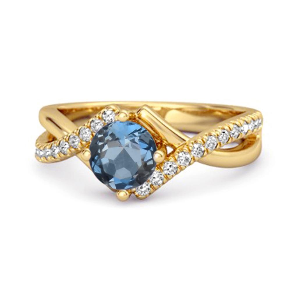 London Blue Topaz Split Band Crossover Pave Ring - 925 Sterling Silver Gold Vermeil