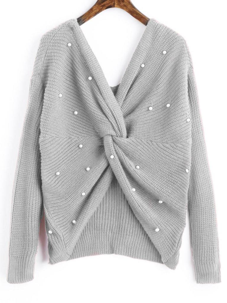 European Fashion Batwing Sleeve Knit Sweater with Cross Back Design for Women