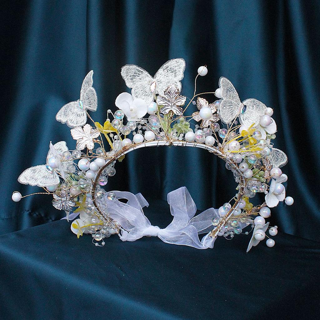 Bridal Hair Accessories Children'S Show Headgear Mori Fabric Flower Crown Colorful Crystal Alloy Leaf Butterfly Headband