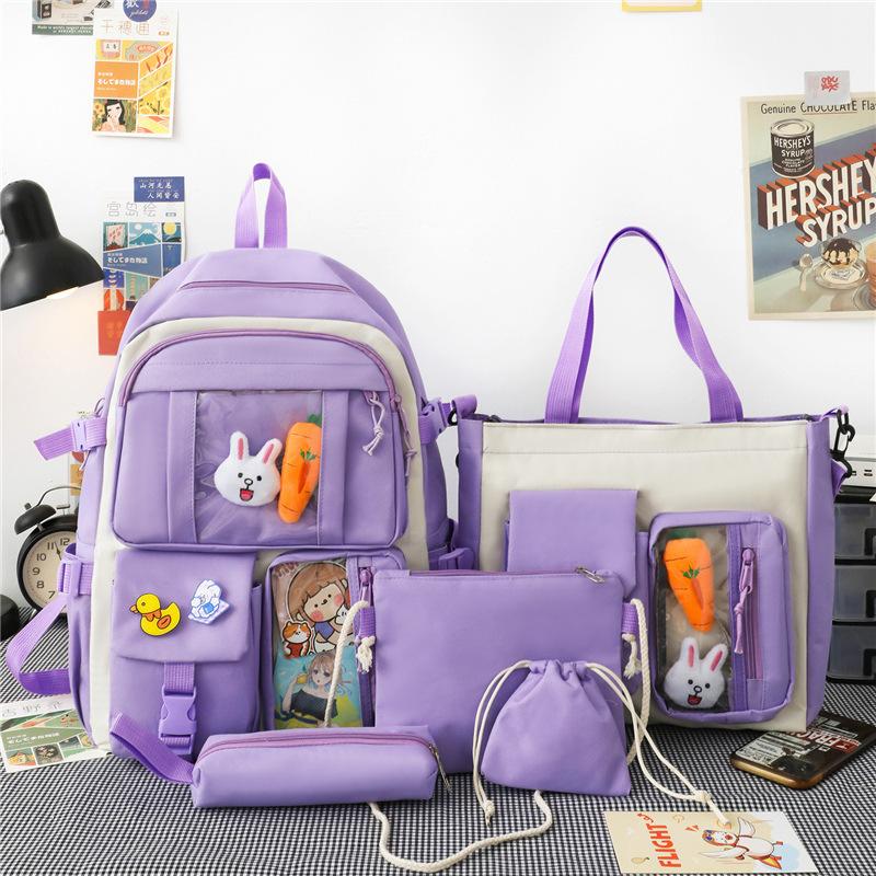 School bag backpack five-piece school bag junior high school high school students lightweight primary school school bag women's large-capacity