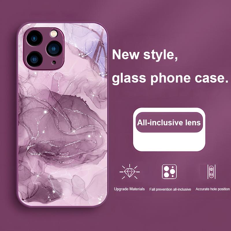 Akvarel Natte Tåge Sort til Iphone 14 13 12 11 Pro Max X XS XR 7 8 Plus 2020 SE Sort Metalbelagt Hærdet Glas Telefon Cover