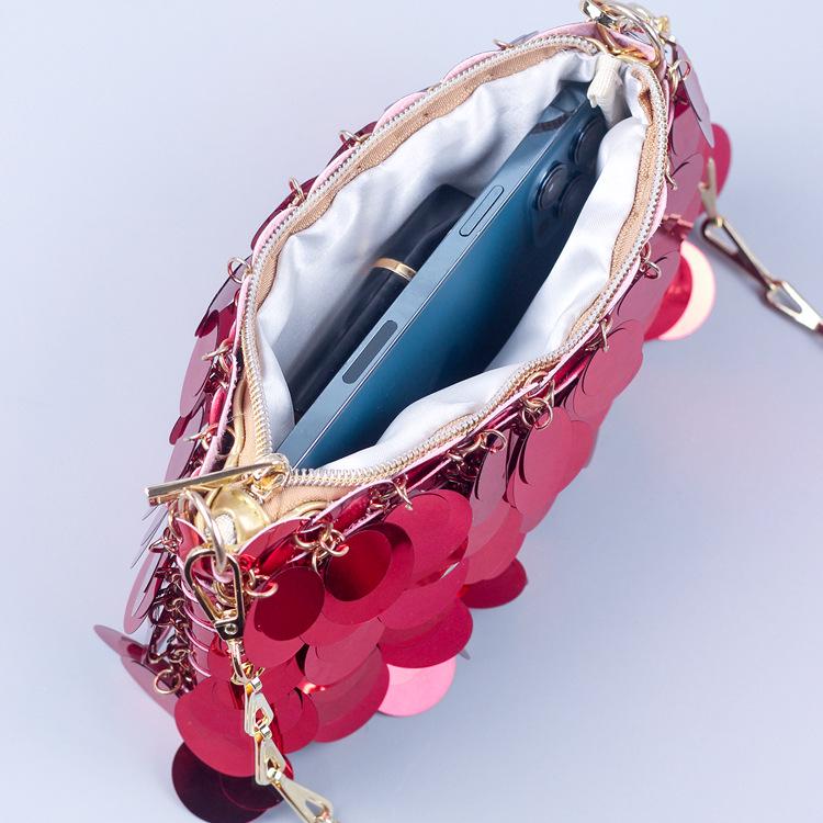 Silver Shiny Film Handmade Circle Crossbody Bag - Autumn/Winter Evening Fashion Accessory
