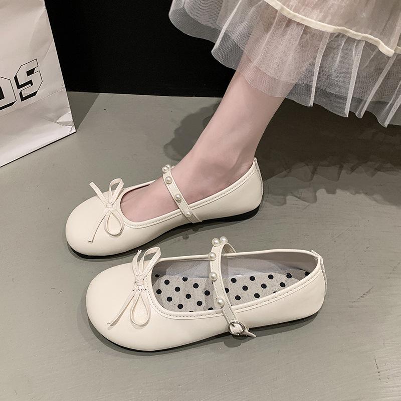 Chaussures plates pour femmes en cuir argenté rétro ballet français, petites, à semelles souples et confortables, chaussures simples rouges à bout rond Mary Jane