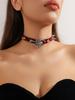 Vintage Black Lace Rose Necklace Bracelet Ring Set Women's Dinner Party, Dark Wind Neck Chain Bracelet