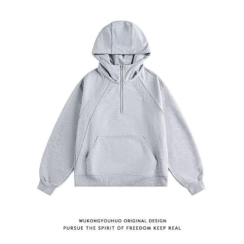 

American Retro Unisex Half-Zip Hoodie - Casual, Sporty, Versatile for Spring & Autumn Large сірий колір