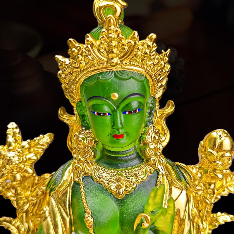 Coloured Glaze Mini Buddha Sculpture, Small Buddha Statue, Green Tara Bodhisattva, Amyokitesvara Incarnation Painted Buddha, 1Pc
