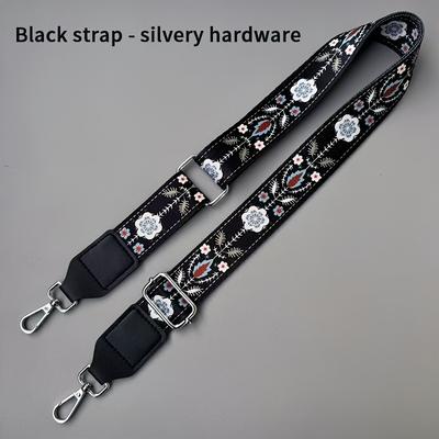Purse Strap - Adjustable Shoulder Strap with Buckle, Lightweight Woven Reusable for Travel Bags and Totes - Fashion Black Floral Pattern Stretchable