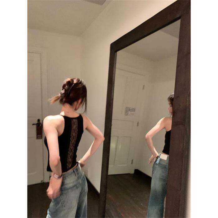 New summer women's clothing, European and American style Spice Girls, sexy slim-fitting lace splicing perspective halter sling vest top