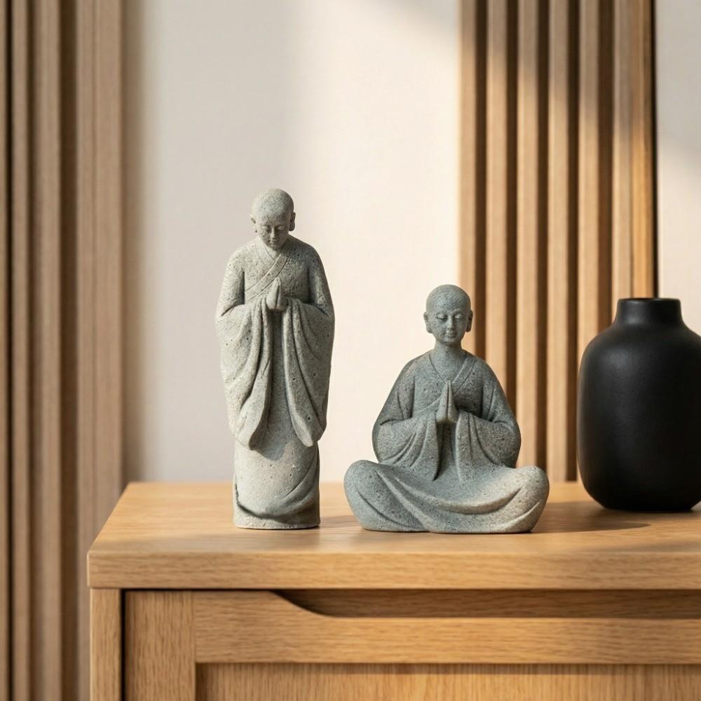 Micro-Landscape Meditation Monks Figurine Funny Prayer Monks Statues Desktop Use