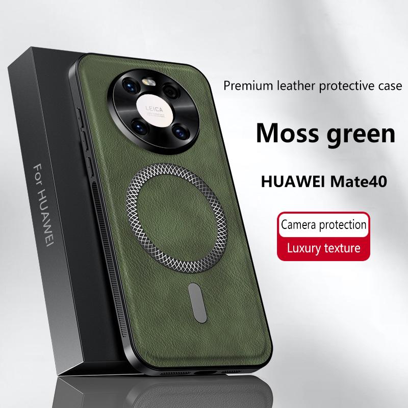 For Huawei Mate 40 Case Magnetic Elegant Leather Wear-Resistant Lens Fully Covered Non-Slip Grip Edge Cover Shell