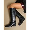 2025 Winter New Slimming Plus Size Mid-heel Skinny Boots Pointed Toe Thick Heel Retro British Style Knight Boots for Women