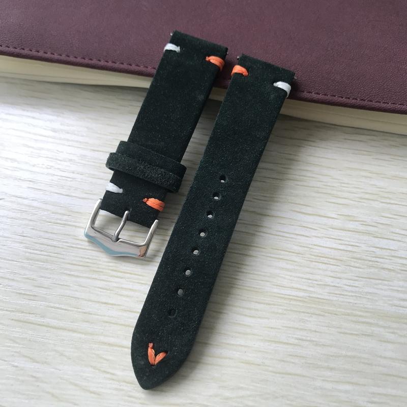

20 мм 22 мм, индивидуальный ремешок для часов из натуральной кожи с двойной строчкой для Tudor U-Boat Hamilton Seiko, браслет-браслет 20mm зелёный