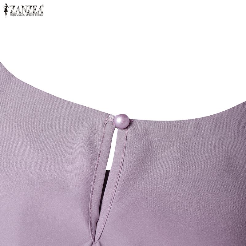 ZANZEA Muslimisches lässiges unregelmäßiges plissiertes Design Damen lockeres Langarmkleid