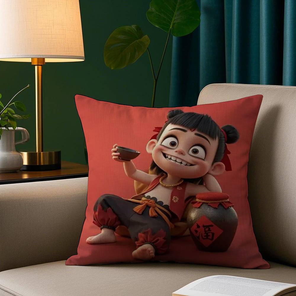 

Cartoon Movie Nezha Pillow Case Plush Fabric Soft Pillowcase Double Sided Print Sofa Cushion Cover Throw 20x20Inch