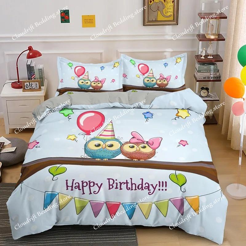 Happy Birthday Gift Bedding Set Party Festival Duvet Cover KingQueen For Kids Boys Girls Cartoon Polyester Quilt Cover