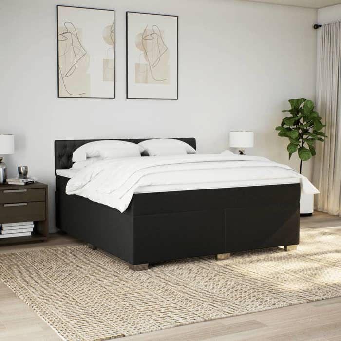 VidaXL Sommier à lattes de lit avec matelas Noir 180x200 cm Tissu, lit, lit à plate-forme, lit à panneaux, meuble de chambre 3285976