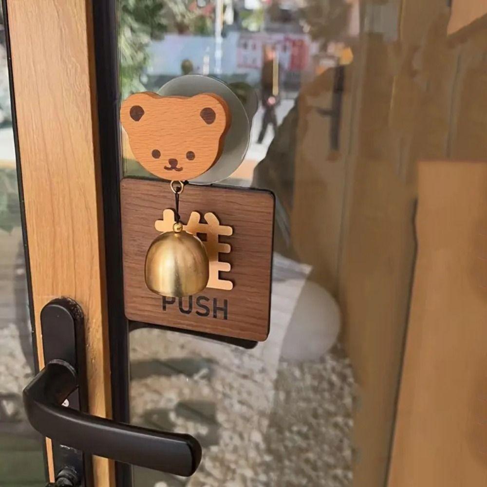 Delightful Sound Japanese Style Wooden Door Bell Cartoon Rabbit/Cat Shape Bear Doorbell Hanging Self-Adhesive Copper Bell Gift