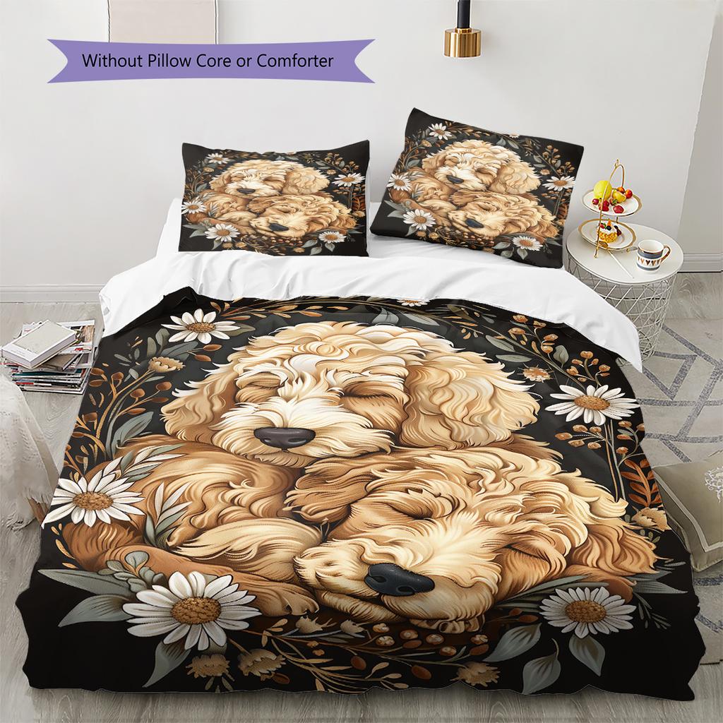 Cute Puppy Dogs Pattern Bedding Quilt Set Quilt Cover Pillowcase Home Decoration Birthday Gift (1 * Duvet Cover + 2 * Pillowcase, Without Core)