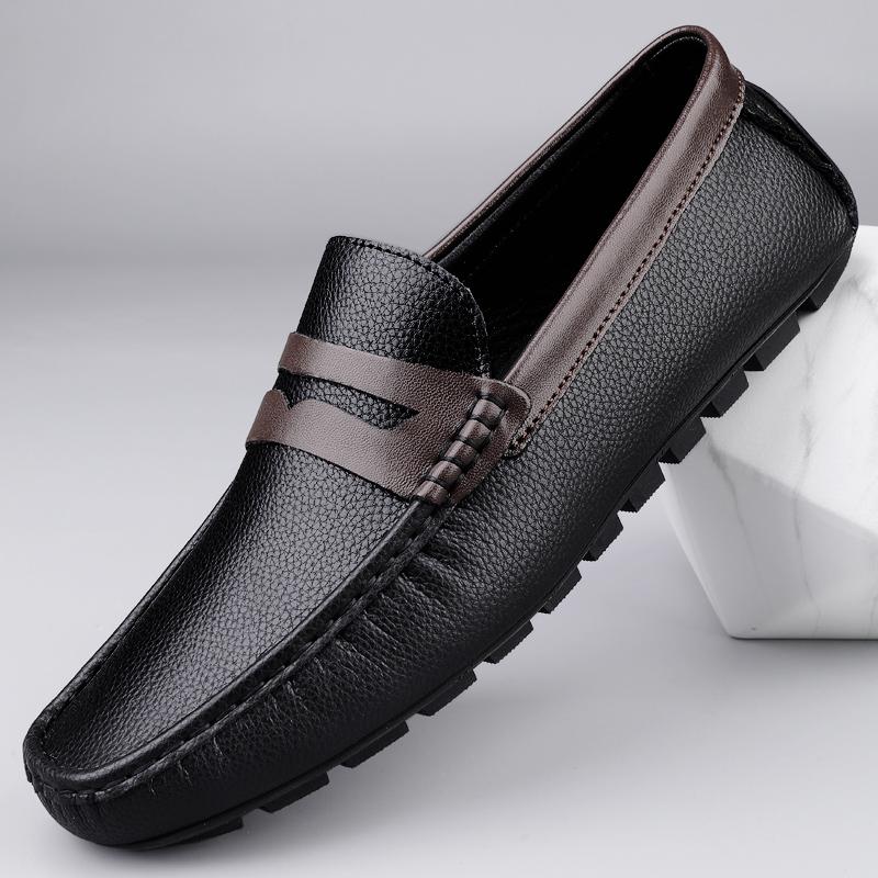 Fashion Brand Men Handmade Leather Non-slip Casual Driving Flats Slip-on Shoes Comfy Moccasins Gentleman Business Office  Loafers Shoes