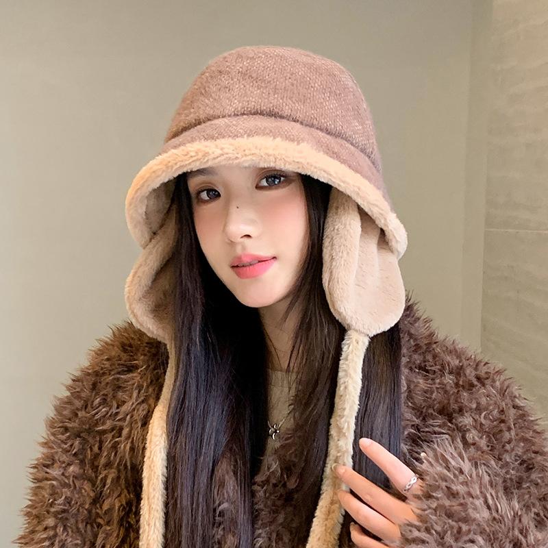 Velvet Thickened Warm Fisherman Hat Outdoor Cycling Windproof Ear Protection Hat Japanese Casual Big Head Bucket Hat