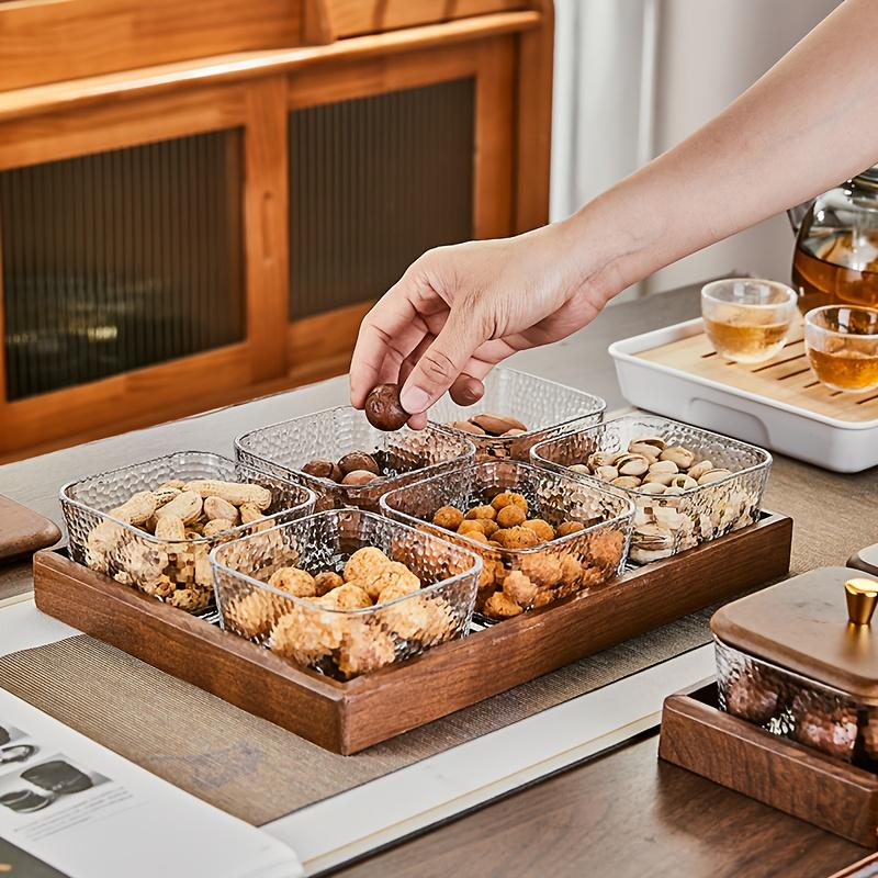 1 Set Glas Serviertablett-Set mit Deckel mit quadratischem Gittermuster & goldenem Knauf - Elegante Präsentation von Obst, Nüssen, Desserts für Weihnachten, Halloween, Hochzeiten, Partys