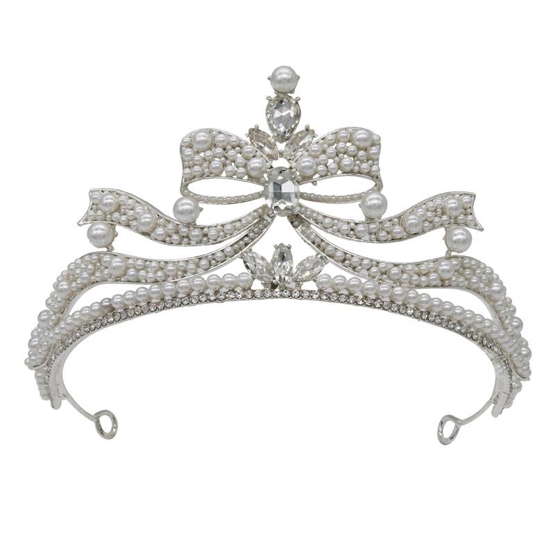 Pearl New Baroque Bridal Crown Tiara Bow Birthday Crown European Retro Knot Wedding Clothing