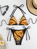 Butterfly Print Deep V Backless Bikini