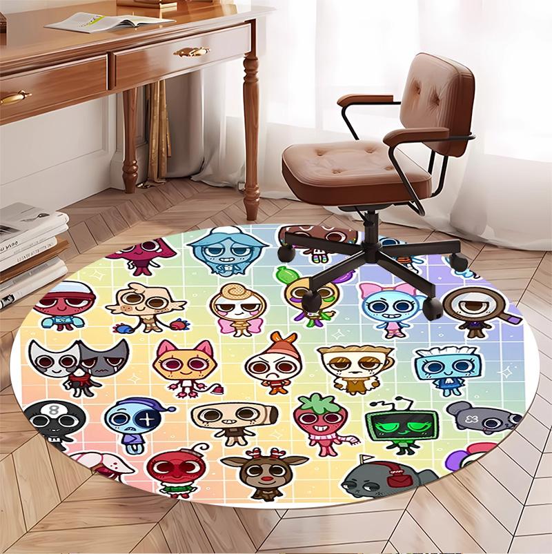 Sprunki Game Pattern Round Rug, Indoor/Outdoor Mat, for Picnic, Gameroom, Bedroom, Office, Living Room, Home Decor Carpet, Birthday Gift
