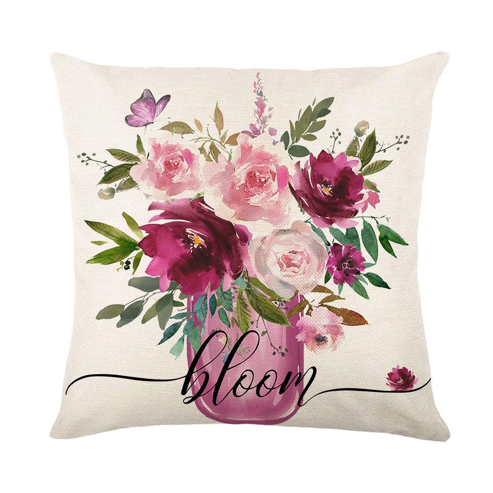 New Flower Pillow Cover Living Room Bedroom Bedside Pillow Cover Linen Printed Cushion Cover