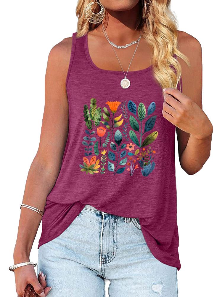 Women Fashion Printed Tank Top Summer Casual Round Neck Sleeveless Shirt