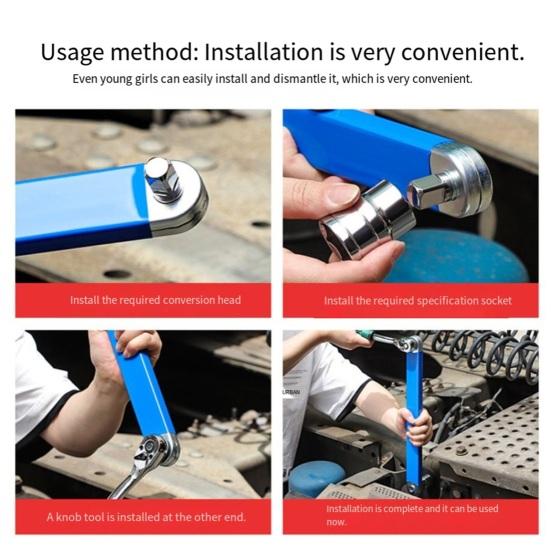 Extension Wrench High Carbon Steel Zero Degree Adjustable Ratchet Tool Impact Extension Wrench Set Chain Drive Ratchet Extender