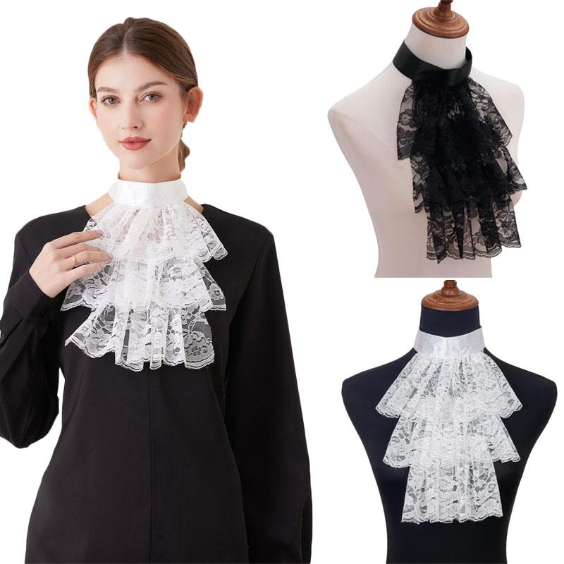 Elegant Costume Collar Ruffled Lace Jabot Neck Collar for Cosplay Costume Collar
