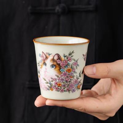 Ru Kiln Persian Cat Teacup Master Cup Single Cup Ceramic Tea Cup Tea Cup Household High-End Tea Cup Small Coke Cup