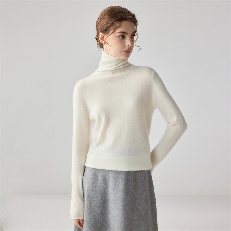 Women's Versatile Turtleneck: 100% Pure Cashmere Sweater, Skin-Friendly Soft Knit, High-Neck Layer.