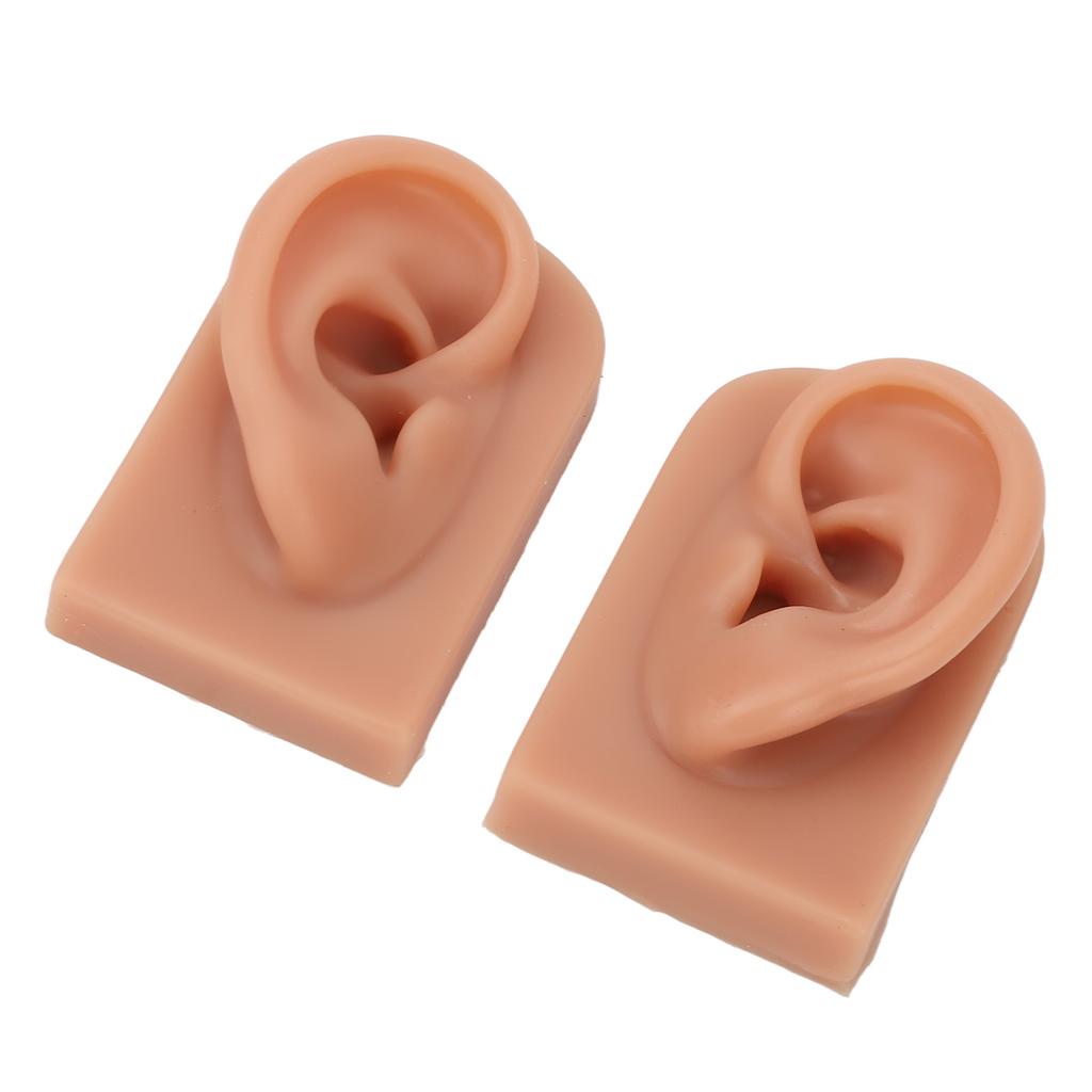Piercing Practice Ear Model Flexible Reusable Silicone Human Ear Model Practice Left Right Dark Skin Tone