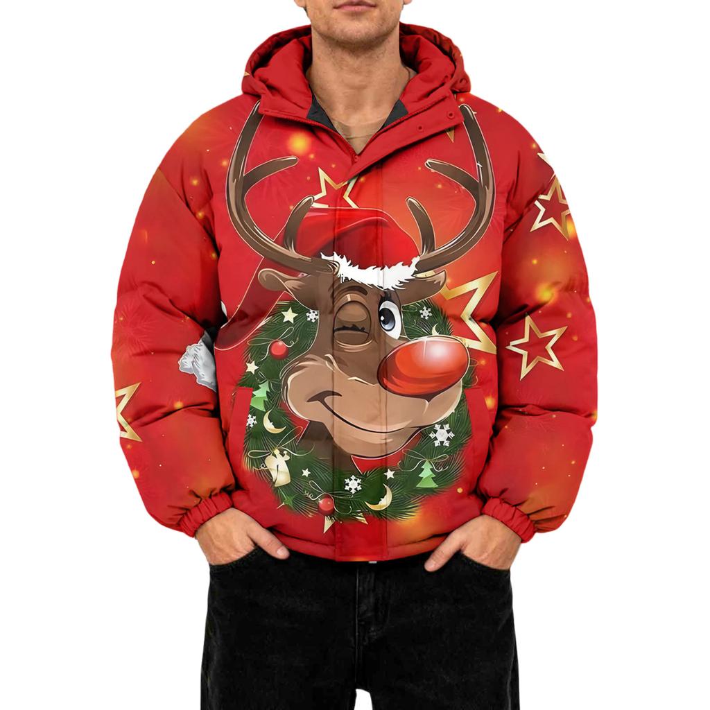 Men's Oversized Casual Down Jacket With Long Sleeves And Hood