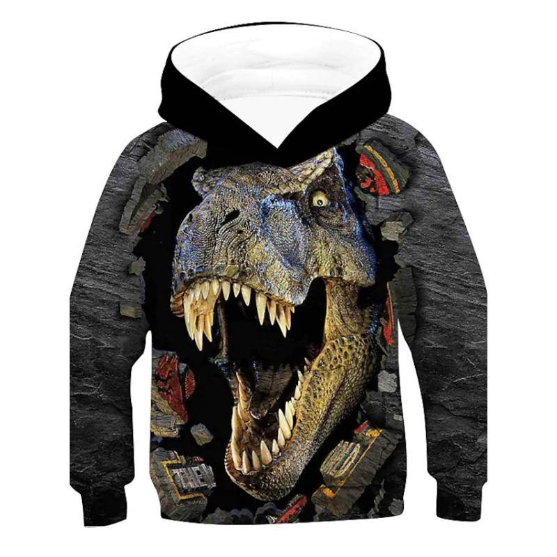 Fierce Dinosaur Print Hoodie Men Children Clothing Long Sleeve Pullover Coat Harajuku Streetwear Autumn Casual Trend Hoodies