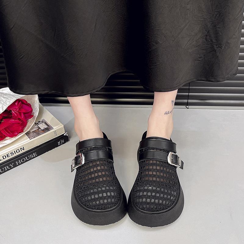 Thick-soled bag head drag hollow woven sandals drag women's shoes summer wear new niche lazy shoes