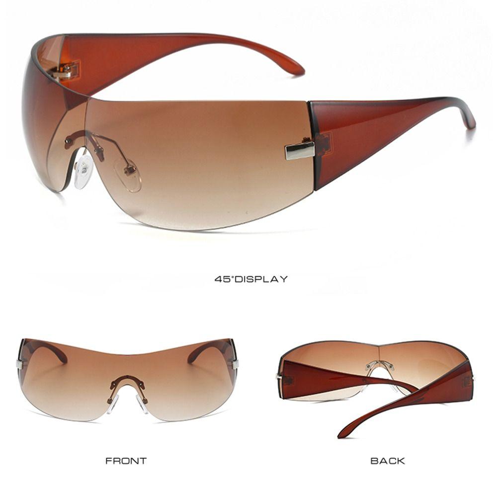 Trendy Y2k Sunglasses Women &Men Rimless Wrap -Around Sunglasses Futuristic One Piece Shades Fashion Hip Hop Sun Glasses