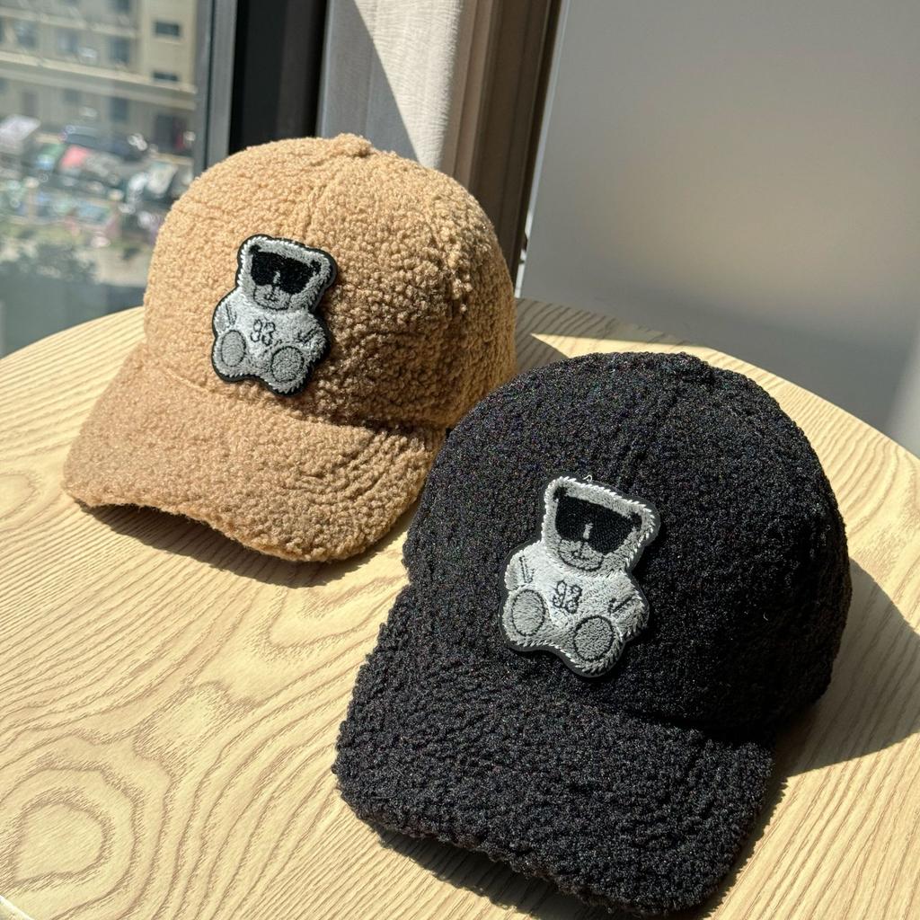 New Autumn and Winter Warm Patch Cartoon Plush Peaked Cap for Men Korean Version Versatile Cute Bear Baseball Hat for Women