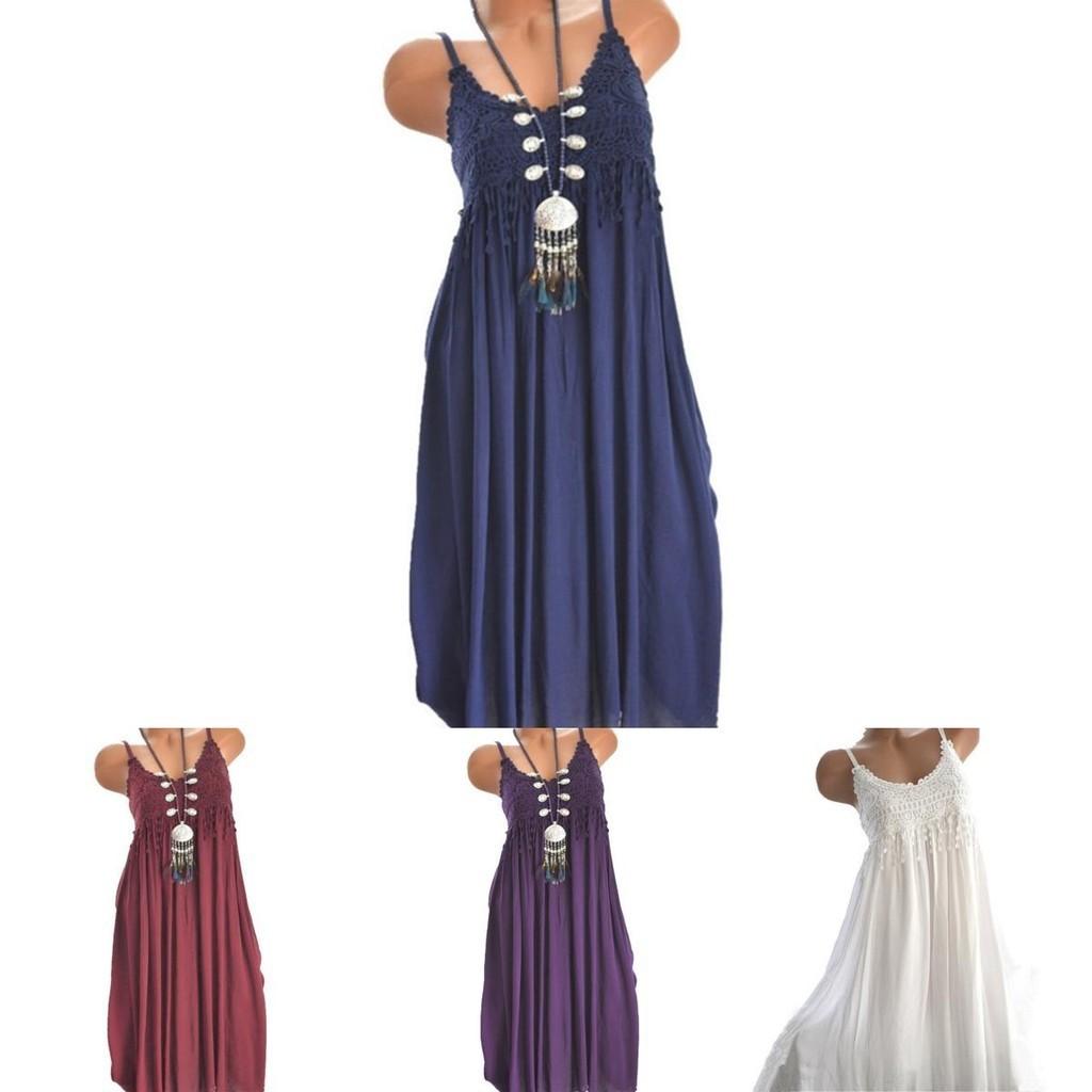 Elegante Vestido Maxi de Verano para Mujer con Cuello Redondo, Sin Mangas, Tipo Camiseta, con Detalle de Encaje