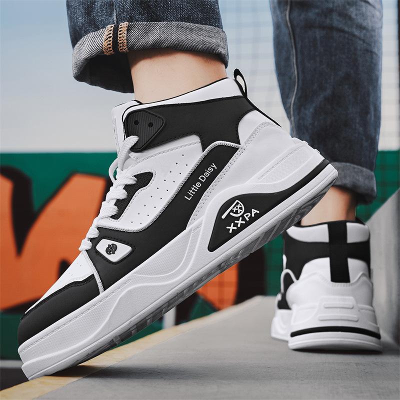 Men's Shoes New Platform Leather Surface Casual Board Shoes Punching Breathable Comfortable Lace-up Sports Shoes