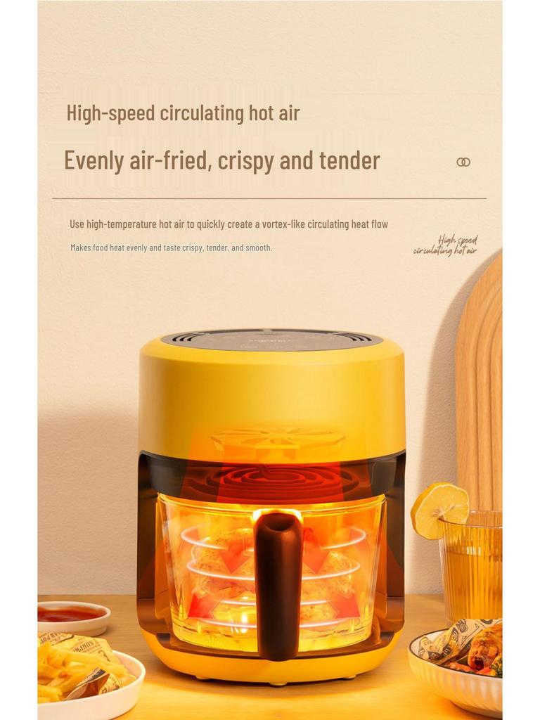 Lwell Transparenter Mini-Heißluftfritteuse aus Glas für 1-2 Personen - Ölfreier Elektrischer Frittierer für Pommes Frites