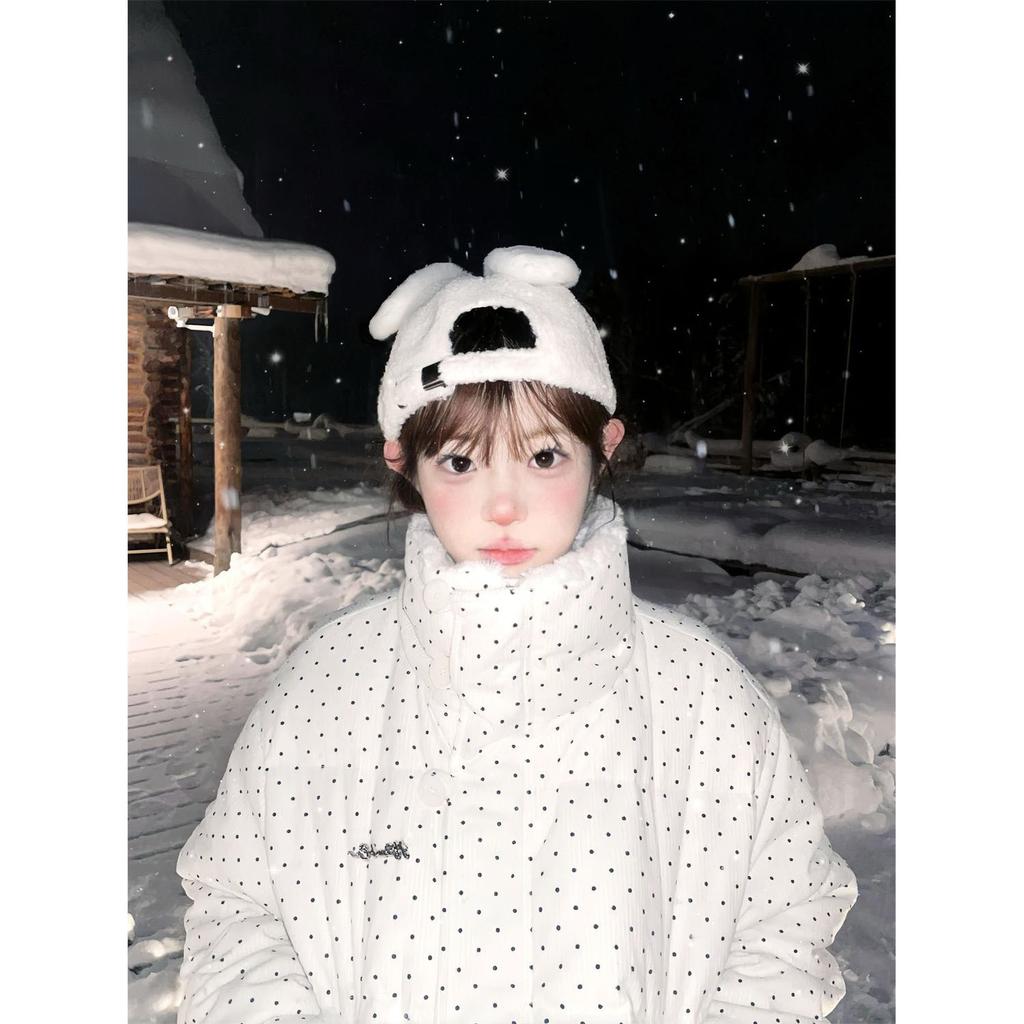 College style corduroy stand-up collar short polka dot cotton-padded jacket female students winter new thickened bread clothes