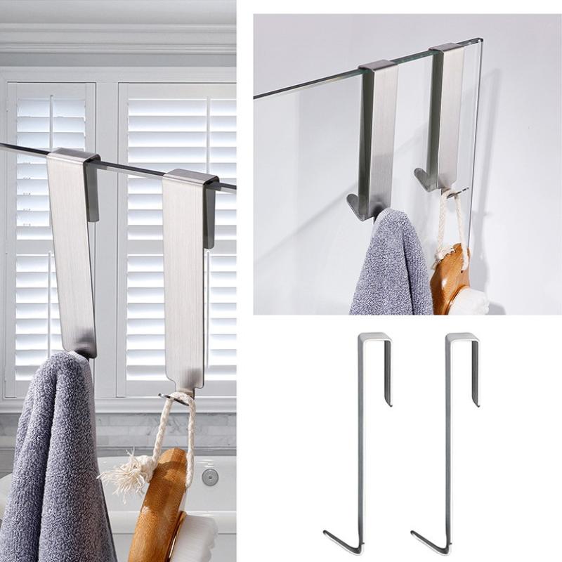 Stainless Steel Double Side Hooksbathroom Shower Door Hook Over Glass Door Shower Towel Rack For Glass Wall Or Glass Door