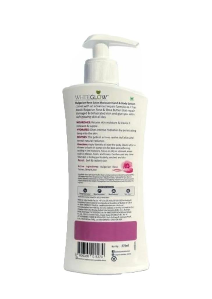 Lotus Herbals WhiteGlow Bulgarian Rose Hand & Body Lotion | Non Greasy | Cools and Refreshes Skin | SPF 20 | for All Skin Types | 270ml