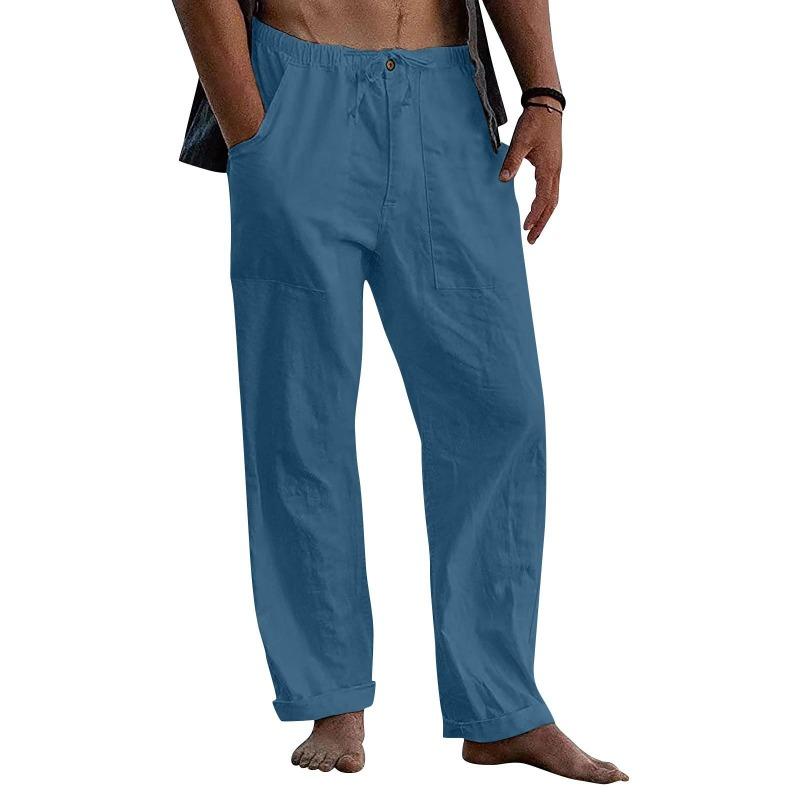 Men's Linen Trousers Loose Casual Summer Stretch Waist Drawstring Loose Trousers