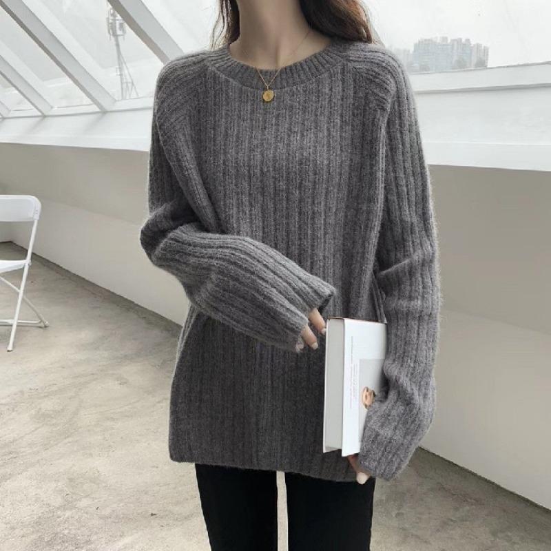 Lazy wind long-sleeved sweater base women's autumn and winter new loose outer wear solid color knitted top style