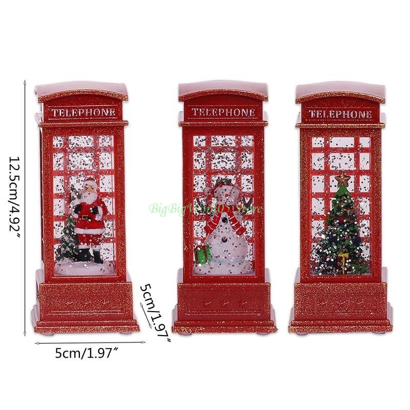 24TE Christmas Red Phone Booth Lantern Vintage Led Light Ornament Decor for Home Festival Birthday Party Background Decor